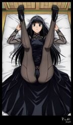 4k 8k ai_generated ass_focus, black body, content explicit full high legs lying, masterpiece, nails, normal nsfw, osaragi_(sakamoto_days) outfit, quality, resolution, sakamoto_days see-through_clothing see-through_pantyhose thighs toes up,
