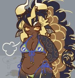 1girls artist_request bbw brazilian brazilian_female brazilian_flag brazilian_flag_bikini brazilian_flag_print breasts chubby chubby_female cookie_run cookie_run_kingdom dark-skinned_female dark_skin female horns multicolored_hair stormbringer_cookie stretch_marks tattoo tattoos