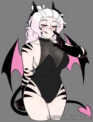 breasts bunnysuit demon demon_girl demon_horns demon_tail demon_wings female female_focus female_only flat_colors girl oc original_character pink_eyes pink_hair succubus succubus_horns succubus_tail succubus_wings tongue_out white_hair woman_only zebra_stripes