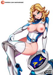 1girls artist_name breasts darkxenssei exposed_breasts fantastic_four female female_only h.e.r.b.i.e. invisible_woman invisible_woman_(marvel_rivals) marvel marvel_rivals nipples pinup revealing_outfit solo_female sue_storm topless_female white_background