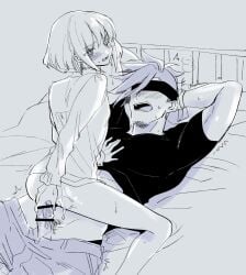 2boys androgynous blindfolded blush bottomless dominant domination embarrassed femboy femboydom galo_thymos gay gay_sex lio_fotia male on_top petite petite_body petite_male power_bottom promare size_difference slim slim_male slim_waist twink yaoi