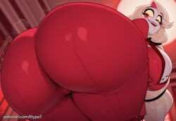 ai_generated alternate_version_at_source back_view big_ass big_breasts big_eyes blonde_hair charlie_morningstar_(hazbin_hotel) fangs female female_only happy hazbin_hotel huge_ass hypet makeup pale-skinned_female pale_skin simple_background steam steaming suit tagme thick thick_ass thick_hips thick_legs thick_thighs thighs wide_hips