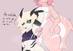 2boys armpit cum cum_on_armpit delsin_(delsmof) delsmof diphallia diphallism double_penis english_text non-human non-human_head non-human_only original_character penis text