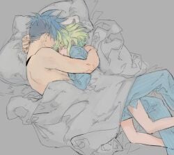 2boys after_anal after_sex androgynous cuddling cum cum_drip femboy galo_thymos gay hug lio_fotia promare size_difference twink wholesome yaoi