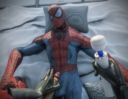 2boys 3d absurdres clothing deadpool forced frottage gay gloves highres looking_at_viewer male male_only marvel orgasm penis ralic_turman rape smooth_skin spider-man spider-man_(series) suit vibrating vibrator vibrator_on_penis yaoi