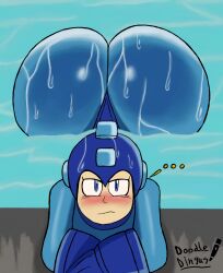1boy big_ass big_booty big_butt blue_eyes blush blushing doodle_dingus in_water male male_only mega_man mega_man_(character) mega_man_(classic) wet