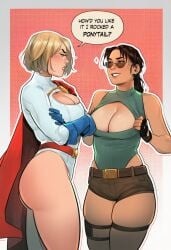 2girls ai_generated alien alien_girl alien_humanoid ass big_ass big_breasts big_thighs breasts crossover curvaceous curvy curvy_figure dc dc_comics digital_media_(artwork) female hips huge_ass huge_breasts huge_thighs humanoid justice_league justice_society_of_america kara_zor-el karen_starr kryptonian lara_croft lara_croft_(classic) large_ass large_breasts large_thighs legs light-skinned_female light_skin mature mature_female phophopho power_girl slim_waist thick thick_hips thick_legs thick_thighs thighs tomb_raider tomb_raider_(classic) voluptuous waist wide_hips