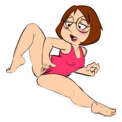 1girls blush brown_hair family_guy female glasses lipstick masturbation meg_griffin on_the_floor open_mouth pussy_juice pussy_lips saltcore self_fingering solo spread_legs swimsuit swimsuit_aside swimwear