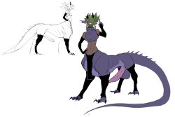 black_nails chest_sarashi dragon_taur futa_taur futanari horns kinky_rat loincloth middle_finger original_character ponytail sarashi self_upload sharp_teeth taur thighhighs