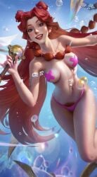 1girls ai ai_assisted breasts covered_nipples dizelxl edit edited_official_artwork female female_focus female_only half_naked league_of_legends league_of_legends:_wild_rift medium_breasts pool_party_series pubic_hair pubic_hair_peek riot_games seraphine_(league_of_legends) small_breasts smile summer_party_seraphine thighs thong