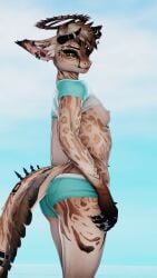 beach bengal_cat butch catgirl dragon dragon_girl fit_female furry furry_female noxxyboy pierced_nipples short_hair small_breasts small_butt smirking soft tomboy tomboytoy very_short_hair victoria_(noxxyboy) vrchat vrchat_avatar