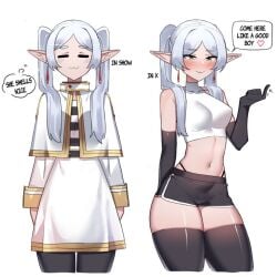 1girls breasts elf elf_ears elf_female female female_focus female_only frieren light-skinned_female light_skin midriff solo sousou_no_frieren thick_thighs thighhighs thighs ti_keep white_background wide_hips