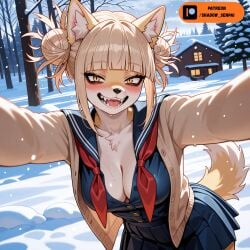 1girls 4k 8k ai_generated alternate_species anime_style anthro artwork ass bed big_ass big_breasts black_hair blus blush boku_no_hero_academia breasts canid canine canis completely_nude domestic_dog female fur furry furry_female furry_only himiko_toga horny horny_female male mature_female my_hero_academia navel shadowsenpai toga_himiko tongue white_fur white_hair