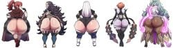 5girls ai_generated anna_(fire_emblem_engage) ass_chart big_ass blackwhiplash_(imitation) fire_emblem huge_ass huge_breasts kronya_(fire_emblem) looking_at_viewer looking_back lysithea_von_ordelia multiple_girls nidhoggr_(fire_emblem) nyx_(fire_emblem)