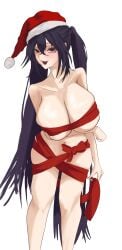 1girls azur_lane black_body breasts christmas christmas_headwear christmas_outfit female female_only gift_wrapped hat huge_breasts human_gift light-skinned_female light_skin red_eyes sakura_empire_(azur_lane) simple_background solo taihou_(azur_lane) twintails white_background wrapped yosakoi_(uuu10aimuuu)