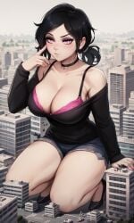 1girls ai_generated ashley_graves big_boobs big_breasts black_hair black_hair_female blush boobs breasts building buildings damncows giantess heels kneeling kneeling_female large_boobs large_breasts light-skinned_female light_blush light_skin looking_at_viewer neutral_expression pale pale-skinned_female pink_eyes pink_eyes_female the_coffin_of_andy_and_leyley video_game_character white_skin white_skinned_female