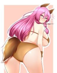 absurdres animal_ears ass back bikini blush breasts chains dog_ears dog_tail female flare_arlgrande_jioral green_eyes heart heart-shaped_pupils highres large_breasts long_hair nikasubsia pet_play pink_hair redo_of_healer smile swimsuit symbol-shaped_pupils tagme tail