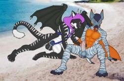 2boys anthro bat_wings beach berrybyt big_penis black_skin blue_skin chastity claws closed_eyes drako_swiftclaw duo erection furry gay handjob long_tongue looking_at_partner male male_only pawwing penis pointy_tongue toes tongue_out wings yaoi ych yomari