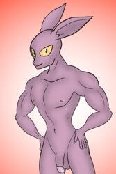 athletic balls dragon_ball dragon_ball_super dyspo flaccid lagomorph male male_only mammal nude penis purple_skin rabbit simple_background solo solo_male unknown_artist