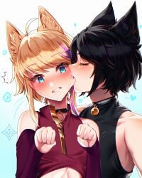 2boys 2femboys beautiful bite biting biting_cheek black_hair blonde_femboy blonde_hair blue_eyes blush cat_boy cat_ears catboy cheeks closed_eyes cute cute_expression cute_eyes cute_face cute_male dominant domination feline femboy gay gay_domination goth imminent_sex in_love male male/male yaoi