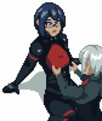 2girls animated ariane_yeong breasts_grab elster_(signalis) female/female pixel_animation pixel_art rom34t signalis touching_breast