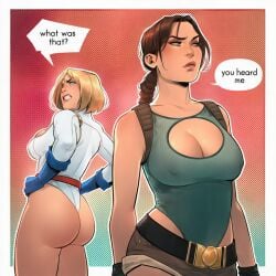 2girls ai_generated alien alien_girl alien_humanoid ass big_ass big_breasts big_thighs breasts crossover curvaceous curvy curvy_figure dc dc_comics digital_media_(artwork) female hips huge_ass huge_breasts huge_thighs humanoid justice_league justice_society_of_america kara_zor-el karen_starr kryptonian lara_croft lara_croft_(classic) large_ass large_breasts large_thighs legs light-skinned_female light_skin mature mature_female phophopho power_girl slim_waist thick thick_hips thick_legs thick_thighs thighs tomb_raider tomb_raider_(classic) voluptuous waist wide_hips