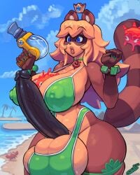 1futa 1girls absurd_res alternate_species anthro anthropomorphic areola armwear ass balls balls_bigger_than_breasts balls_bigger_than_head balls_bigger_than_torso beach big_ass big_balls big_breasts big_butt big_cock big_penis big_testicles bikini biped blonde_female blonde_hair blue_eyes blurred_text breasts brown_areola brown_glans brown_nipples canid canine censored censored_feet censored_nipples censored_penis clothed clothing cock crown dated detailed_background dickgirl ear_piercing elbow_gloves english_text enormous_balls erection female full-length_portrait furrification furry futa_only futanari genitals gigantic_balls gigantic_testicles glans gloves green_bikini green_bikini_bottom green_bikini_top hair handwear headgear heart hi_res huge_balls huge_breasts huge_cock huge_testicles humanoid_genitalia humanoid_penis hyper hyper_balls hyper_futa hyper_genitalia hyper_penis hyper_testicles intersex large_balls large_breasts large_cock large_penis large_testicles legwear long_hair looking_at_viewer looking_back looking_back_at_viewer mammal mario_(series) massive_balls massive_cock massive_penis masturbation mosaic_censoring mostly_nude nintendo nipples on_one_leg one_eye_closed oversized_balls penis piercing portrait pose princess_peach raccoon_dog rear_view signature skimpy smile smiling_at_viewer snao solo solo_futa standing super_mario_3d_world super_mario_bros super_mario_bros. super_mario_sunshine tanooki tanooki_peach tanuki tanuki_balls tanuki_girl testicles text vein veiny_penis water_gun