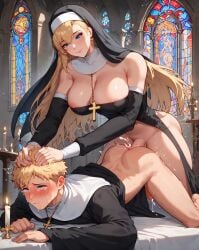 1male ai_generated big_breasts blonde_hair blue_eyes female femdom futa_on_male futanari malesub nun rape raped_by_futa reverse_rape