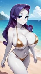 1girls ai_generated animated beach big_breasts bikini bouncing_breasts breasts equestria_girls female female_only friendship_is_magic gold_bikini golden_bikini hasbro huge_breasts large_breasts looking_at_viewer my_little_pony ocean rarity_(eg) rarity_(mlp) solo solo_female tagme video walking water