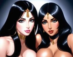 2girls ai ai-created ai_art ai_assisted ai_generated arabian arabian_clothes big_breasts huge_breasts massive_breasts milf muslim muslim_female yuri