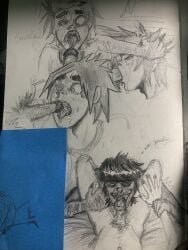 2d_(gorillaz) blowjob blowjob_gesture blowjob_only crying crying_with_eyes_closed crying_with_eyes_open cum cum_on_face cumshot gay gay_blowjob gay_sex gorillaz long_tongue male male/male male_focus male_only murdoc_niccals penis penis_in_mouth sucking sucking_penis tongue tongue_around_penis traditional_art traditional_drawing_(artwork) traditional_media_(artwork) walkinggreenman