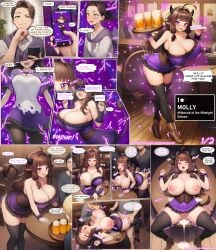 ahe_gao ai_generated ankle_boots breast_expansion breast_grab brown_hair comic comic_page corruption corset cow_ears cow_girl cow_horns cow_tail cum_in_pussy cumdrip frilled_dress gender_transformation high_heels lactation large_breasts milking mind_break mind_control penetration purple_eyes sex sex_from_behind taut_dress tighhighs transformation two_males