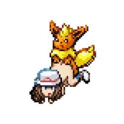 1boy all_fours alpha_channel animated ass ass_up back black_nose blue_eyes brown_hair canine doggy_style eeveelution fangs female feral fire flareon from_behind from_behind_position furry hat human interspecies leaf_(pokemon) male male_pokemon/female_human nintendo nude orange_skin penetration pixel_art pokémon_(species) pokemon pokemon_frlg pokemon_rgby pokephilia presenting presenting_hindquarters sex shoes size_difference smile socks standing straight tail transparent_background ulithium_dragon