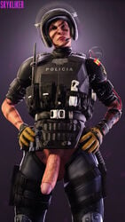 1futa 3d balls breasts crotchless curvy erection futa_only futa_sans_pussy futanari large_breasts large_penis looking_at_viewer mira_(rainbow_six) penis penis_out rainbow_six rainbow_six_siege realistic skykliker solo solo_futa source_filmmaker spanish_flag tom_clancy