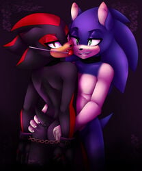 ass ball_gag black_hair black_hair_bottom blue_hair blue_hair_on_black_hair blue_hair_top domination gag gagged gay handcuffs light_hair_on_dark_hair niranna shadow_the_hedgehog sonadow sonic_(series) sonic_the_hedgehog