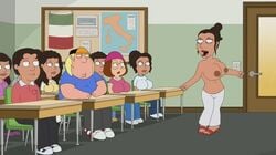 alternate_breast_size animated big_breasts brown_skin chris_griffin dancing edit family_guy female huge_breasts italian_teacher italian_teacher_(family_guy) meg_griffin multiple_boys poivoit public screenshot screenshot_edit teacher topless