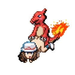 1boy 1girls all_fours alpha_channel animated ass ass_up back blue_eyes brown_hair charmeleon doggy_style dragon fangs female fire from_behind from_behind_position hand_on_ass hat human interspecies leaf_(pokemon) male male_pokemon/female_human nintendo nude orange_skin penetration pixel_art pokémon_(species) pokemon pokemon_frlg pokemon_rgby pokephilia presenting presenting_hindquarters red_skin scalie sex shoes size_difference smile socks standing straight tail teeth transparent_background ulithium_dragon