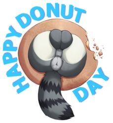 anthro anus ass balls doughnut english_text faceless_male feline food male male_only mammal puffy_anus solo spazzyhusky text thick_thighs through_wall