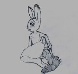 ambiguous_gender anus black_and_white blush disney feces judy_hopps lagomorph mammal rabbit scat solo spreading stretching yang_(artist) zootopia