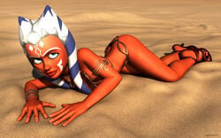 1girls 3d ahsoka_tano alien alien_girl all_fours alternate_version_available armband artist_name bare_shoulders blue_eyes bracer busty clone_wars curvy eyelashes female female_only front_view high_heels hourglass_figure humanoid jedi jedi_padawan kondaspeter looking_at_viewer lying mammal marking metal_bikini midriff orange_skin outdoor outside pose posing shadow shiny shiny_skin slave_ahsoka slave_bikini solo star_wars tatooine the_clone_wars:_season_four togruta voluptuous wide_hips