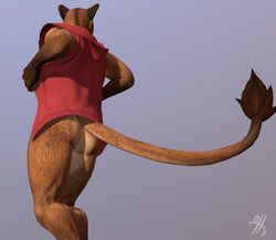 3d anthro ass athletic bottomless brown_eyes brown_fur claws clothed clothing digitigrade feline female fur furry hoodie lion mammal thirteeenth