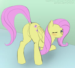 anus bent_over embarrassed equine female feral fluffytuft fluttershy_(mlp) friendship_is_magic horse looking_at_viewer mammal my_little_pony pony pussy solo