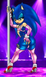 1boy 2017 alternate_body_type androgynous ass bimbo crossdressing femboy femboy_stripper feminine_male girly high_heels mainnm-e male male_only male_stripper prostitution sega solo sonic_(series) sonic_the_hedgehog stripper stripper_pole thighhighs trap