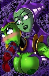 alien blue_eyes blush breasts duo fellatio female green_skin nipples penis ratchet_and_clank rilgarian_(ratchet_and_clank) starlene_(ratchet_and_clank) thesharkmancometh