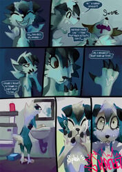 2018 2boys after_sex alternate_color ambus_(grimart) anthro bathroom black_nose blue_fur brown_eyes canine claws closed_eyes comic cum cum_on_face cum_on_hand dialogue dripping english_text fur furry gay grimart lycanroc male male_only mammal midday_lycanroc midnight_lycanroc mindes_(grimart) mirror multicolored_fur nintendo open_mouth original_character pokémon_(species) pokemon pokemon_sm shiny_pokemon sink sleeping smile sound_effects surprise tan_fur teeth text thought_bubble two_tone_fur video_games water wet white_fur yaoi