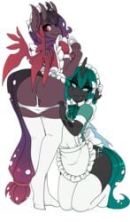 2018 animated anthro ass changeling clothed clothing condom cum cum_in_panties cum_in_pussy fan_characters female hair hi_res horn kneeling legwear licking licking_lips looking_at_viewer my_little_pony panties simple_background solo_focus thigh_highs tolsticot tongue tongue_out underwear white_background wings