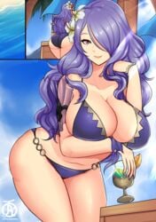 1girls artist_logo ass beach belly bent_over big_ass big_breasts big_sister bikini breasts camilla_(fire_emblem) camilla_(summer)_(fire_emblem) child_bearing_hips chubby chubby_female cleavage cocktail color drink female female_only fire_emblem fire_emblem_fates fire_emblem_heroes hair_over_one_eye holding holding_drink holding_glass huge_ass huge_breasts human human_only large_ass large_breasts leaning leaning_forward long_hair looking_at_viewer mature mature_female milf multiple_views navel nintendo one_eye_covered outdoors purple_bikini purple_eyes purple_hair purple_swimsuit revolverwingstudios seductive seductive_look seductive_smile sideboob slightly_chubby smile smiling smiling_at_viewer solo solo_female stomach swimsuit thick thick_ass thick_hips thick_thighs thighs watermark wide_hips