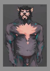 anthro balls barazoku beard black_hair black_nose exposed facial_hair flaccid hair kemono male male_only mammal navel nipples nooken nude penis pubes serious solo top