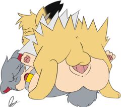 1boy 1girls 2018 animal_genitalia animal_penis anus ass canine canine_penis digital_media_(artwork) duo eeveelution emmy erection female feral fur furry interspecies jolteon leon_ashford male mammal mewlava nintendo open_mouth original_character pawpads penetration penis pokémon_(species) pokemon pokemon_rgby pussy sex simple_background skyffan testicles toes vaginal_penetration video_games yellow_fur