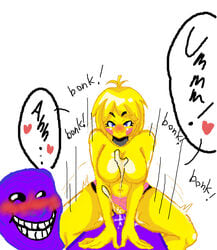 big_breasts blonde_hair blue_eyes blush breasts clothing cowgirl_position cum cum_on_arm cum_on_breasts cum_on_leg english_text female five_nights_at_freddy's five_nights_at_freddy's_2 five_nights_in_anime hair heart looking_at_viewer male meme on_top panties panties_aside purple_guy_(fnaf) rage_comics sex smile straight text toy_chica_(fnaf) trollface underwear underwear_aside unknown_artist video_games william_afton yellow_skin